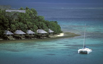 PACIFIC ISLANDS, Melanesia, Vanuatu, Efate Island. Guest cabins on the resort island of Iririki