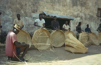 CENTRAL AFRICAN REPUBLIC, Work, Men weaving baskets used for coffee.