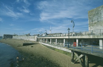 ENGLAND, Hampshire, Portsmouth, Old Portsmouth. View across occupied strectch of beach next to the