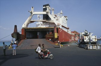 DJIBOUTI, Dijibouti, Italian roll on roll off ship at city port.