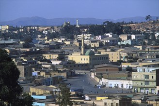 ERITREA, Asmara, "Cityscape with mosque, orthodox and catholic churches."