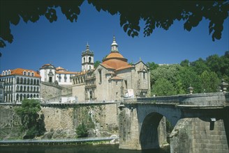 PORTUGAL, Porto, Amarante, Church of  Sao Goncalo.  Exterior view with the Ponte de Sao Goncalo