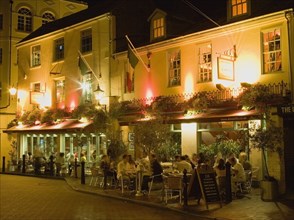 ENGLAND, East Sussex, Brighton, Donatello Italian restaurant at night in Brighton Place in The