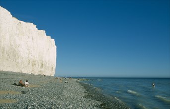 ENGLAND, East Sussex, Birling Gap, Section of cliff face from occupied peeble beach.