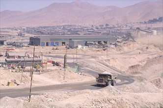 CHILE, Antofagasta, Chuquicamata, "A truck leaving the Copper Mine, the road leading away from the