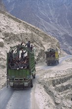 PAKISTAN, North West Frontier Province, Kashmir, Convoy of Pakistan soldiers en route from the