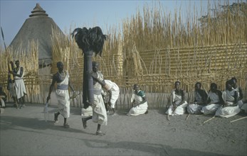 SUDAN, Tribal Peoples, Shilluk tribe attending coronation of king.