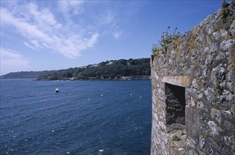 UNITED KINGDOM, Channel Islands, Guernsey, St Peter Port. Castle Cornet with part view of wall and