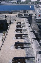UNITED KINGDOM, Channel Islands, Guernsey, St Peter Port. Castle Cornet. Black Cannons lined up