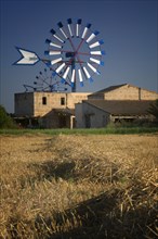 SPAIN, Balearic Islands, Mallorca, Farm with windmills near Palma de Mallorca.