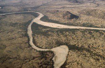 ETHIOPIA, Environment, Aerial view over dried up river.