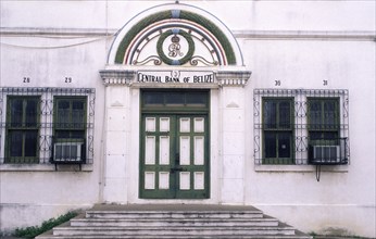 BELIZE, Belize City, Front of the central bank with steps leading up to the front door and windows