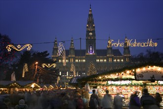 AUSTRIA, Lower Austria, Vienna, The Rathaus Christmas Market with lots of decorations.