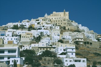 GREECE, Cyclades Islands, Syros, Ermoupolis. Mountain city of the Ano Sypros Catholic quater.
