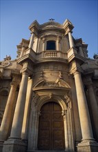 ITALY, Sicily, Noto, Church and Convent of San Domenico. Baroque golden sandstone facade with