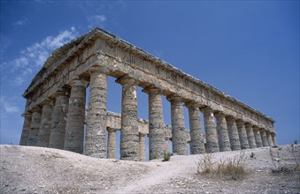 ITALY, Sicily, Trapani, Segesta. Doric Temple. Ruins of the ancient city with view of hexastyle