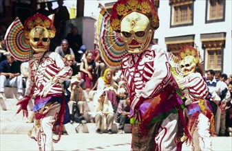 INDIA, Ladakh, Leh, "Chaukhang gompa Chams (mask) dance in the courtyard of the Buddhist monastery