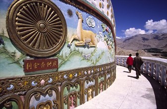 INDIA, Ladakh, Leh, "Shanti stupa perched high above the town of Leh, the Shanti stupa commands