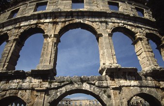 CROATIA, Istria, Pula, "Arches of Roman Arena, built towards the end of the 1st century BC. Capable