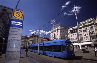 CROATIA, Zagreb, "Ban Jelacic square, modern tram. Ban Jelacic square is the heart of the nation's