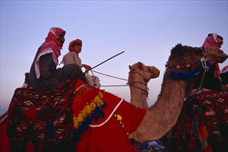 KUWAIT, Western Kuwait, Bedouin cultural show at camel racing event in the desert.  Cropped shot of