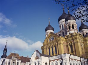 ESTONIA, Tallinn, Alexander Nevsky Cathedral.  Exterior of Orthodox cupola cathedral built