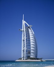 UAE, Dubai, Burj-Al Arab Hotel on Jumeirah Beach.
