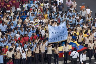 VENEZUELA, Caracas, School children participating in a march in support of President Hugo Chavez