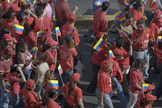 VENEZUELA, Caracas, Participants in a march in support of President Hugo Chavez along the Avenida
