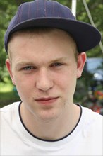 USA, New Hampshire, Teen Boy, "Chris Yoerger, teenager wearing baseball hat "