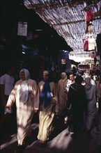 MOROCCO, Marrakech, Busy interior of souk. Market