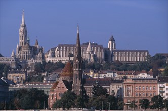 HUNGARY, Budapest, Cityscape.  View towards Castle Hill with Matyas Church and the Fisherman s