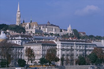 HUNGARY, Budapest, Cityscape.  View towards Castle Hill with Matyas Church and the Fisherman s