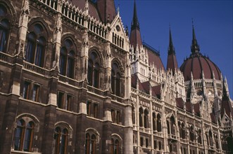 HUNGARY, Budapest, Part view of exterior facade of Parliament building. Eastern Europe