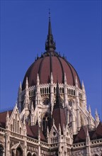 HUNGARY, Budapest, Domed roof and exterior facade of Parliament building. Eastern Europe