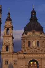 HUNGARY, Budapest, Basilica of St Stephen.  Part view of exterior facade and bell tower. Eastern