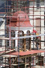 USA, New Hampshire, Harrisville, "Cupola from Granite Mill,  covered in scaffolding whilst being