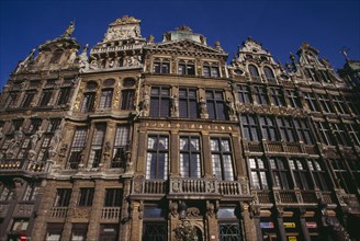 BELGIUM, Brabant, Brussels, Grand Place. Decorated facades of guild houses in the market square.