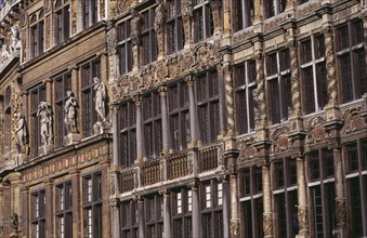 BELGIUM, Brabant, Brussels, Grand Place. Detail of decorated facades of guild houses in the market