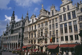 BELGIUM, Brabant, Brussels, Grand Place.  Maison du Roi on left beside decorative facades of old
