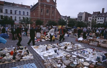 BELGIUM, Brabant, Brussels, "Flea Market. Place du Jeu de Balle, the Marolles. Street market