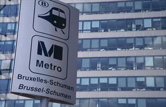 BELGIUM, Brabant, Brussels, Metro sign.