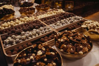 BELGIUM, Brabant, Brussels, Display of Belgian chocolates.