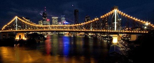 Australia, Queensland, Brisbane, The Story Bridge - Brisbane CBD Behind and Lightening Storm