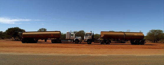 Australia, Western Australia, Nowhere, Panorama Of Rusting Tankers - Outback