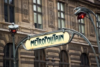 FRANCE, Ile de France, Paris, The Art Nouveau Metropolitain sign at the Palais Royale Musee du
