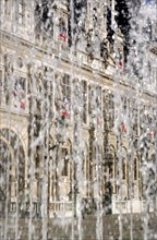 FRANCE, Ile de France, Paris, "The Hotel de Ville, Town Hall, seen through water rising from a