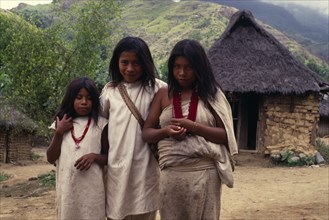 COLOMBIA, Sierra Nevada de Santa Marta, "Kogi-Wiwa children in traditional woven wool&cotton mantas