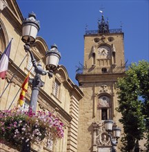 FRANCE, Provence, Aix , The Watch Tower in Town Hall square.