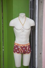 ENGLAND, East Sussex, Brighton, "Male manekin torso in Kensington gardens, North Laines shopping